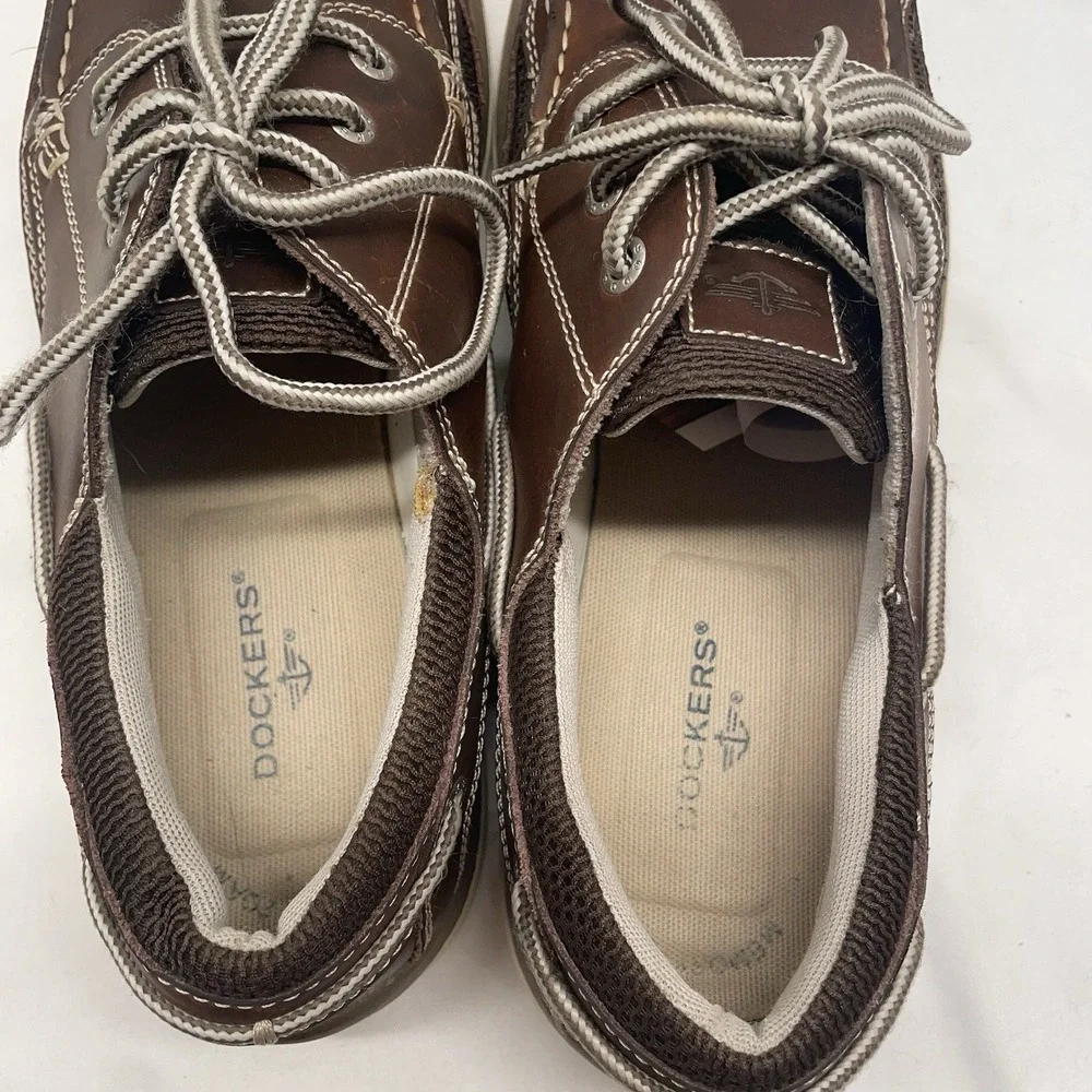 Dockers Boat Shoes Men's Size 11.5 Lace Up Brown Leather Classic Casual Slip On